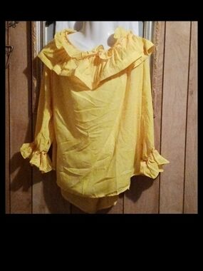 Ashley Stewart Yellow Ruffle Off-Shoulder Blouse